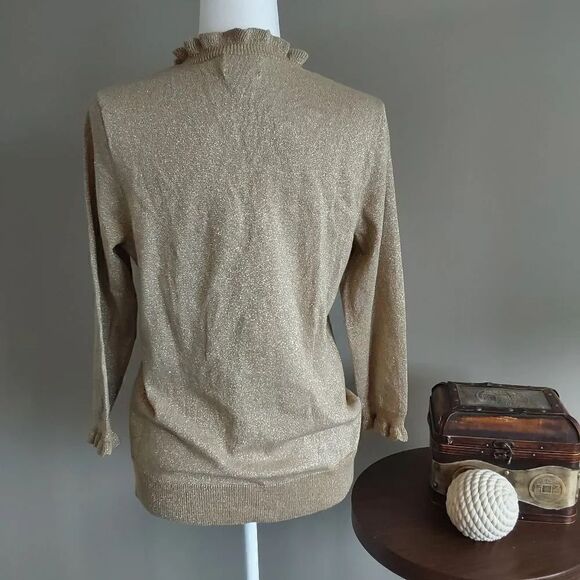 Chaps Classics Sweater-Gold Lurex Glitter Sz L - Picture 4 of 8